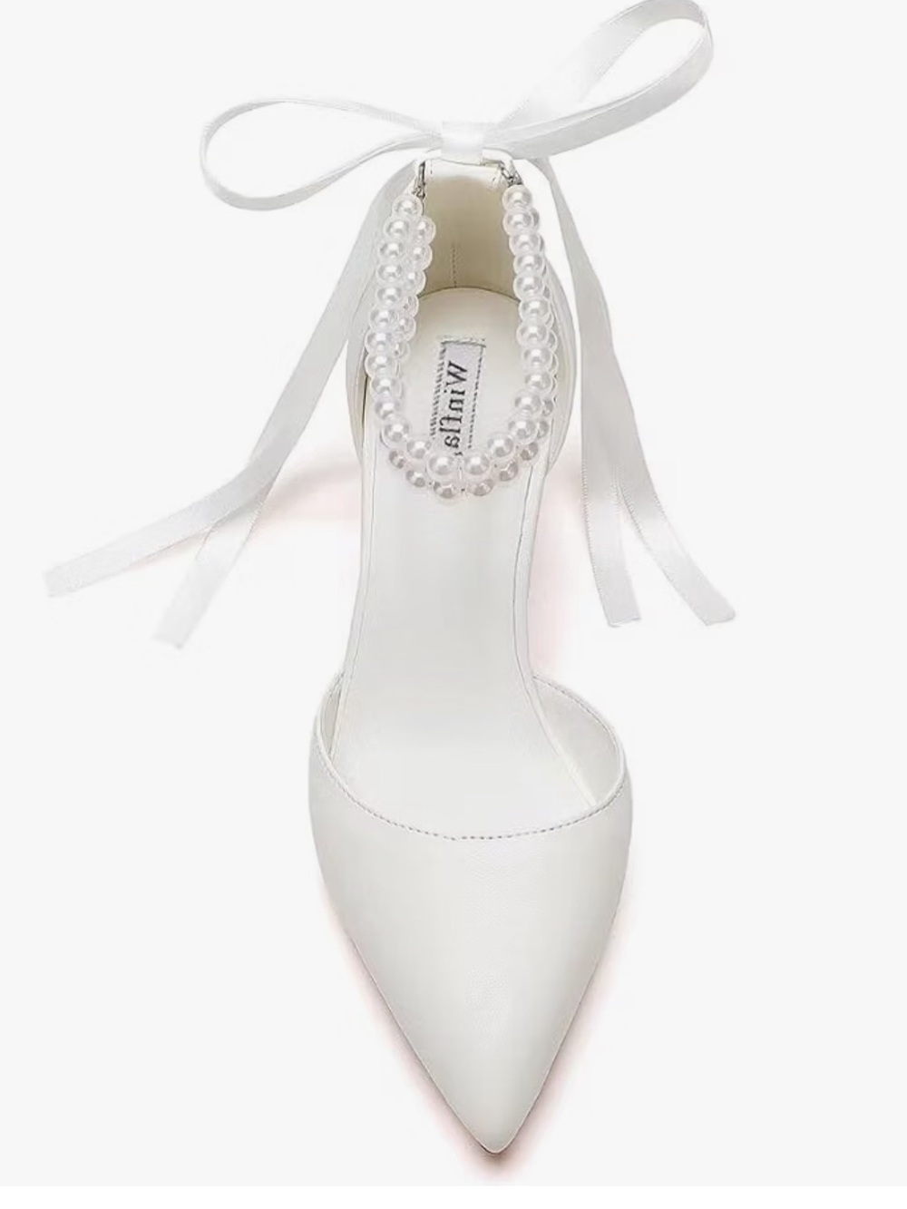 NWT Bridal Ivory Pointed Pearl-Ankle Ribbon Heels with Pearls